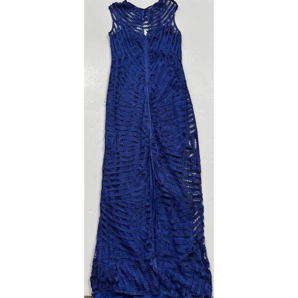 Lauren Ralph Lauren Blue Corded Lace Overlay Long Gown Dress Women's Size 10 - Picture 2 of 13